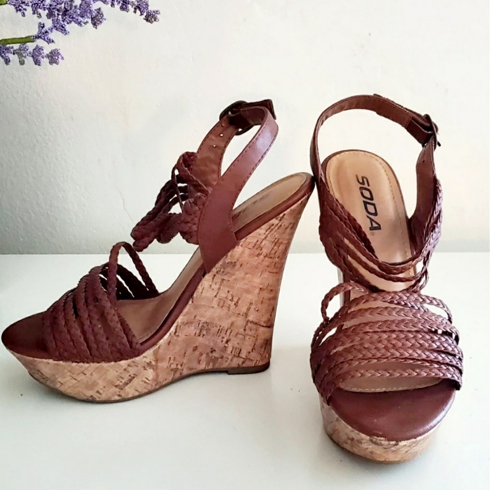 Brown Braided Wedges